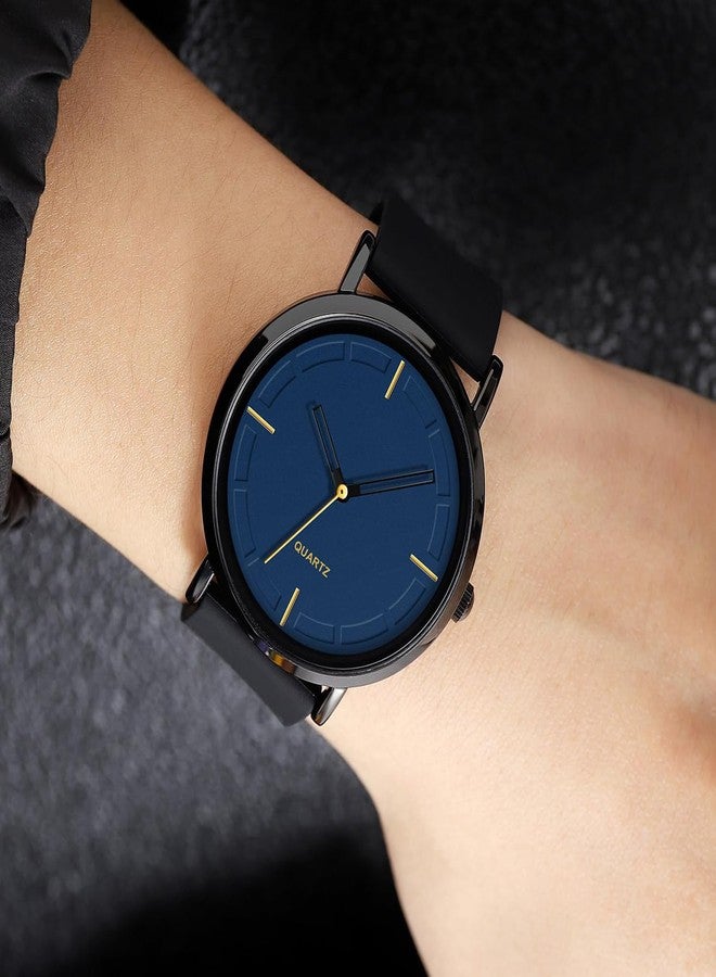 BESTKANG Lovers Watches Unisex Wrist Watches Fashion Simple Analog Quartz Wrist Watches Silicone Strap Women Men Watches (Black-Blue) - Image 2