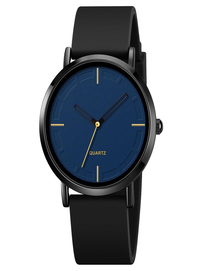 BESTKANG Lovers Watches Unisex Wrist Watches Fashion Simple Analog Quartz Wrist Watches Silicone Strap Women Men Watches (Black-Blue) - Image 1