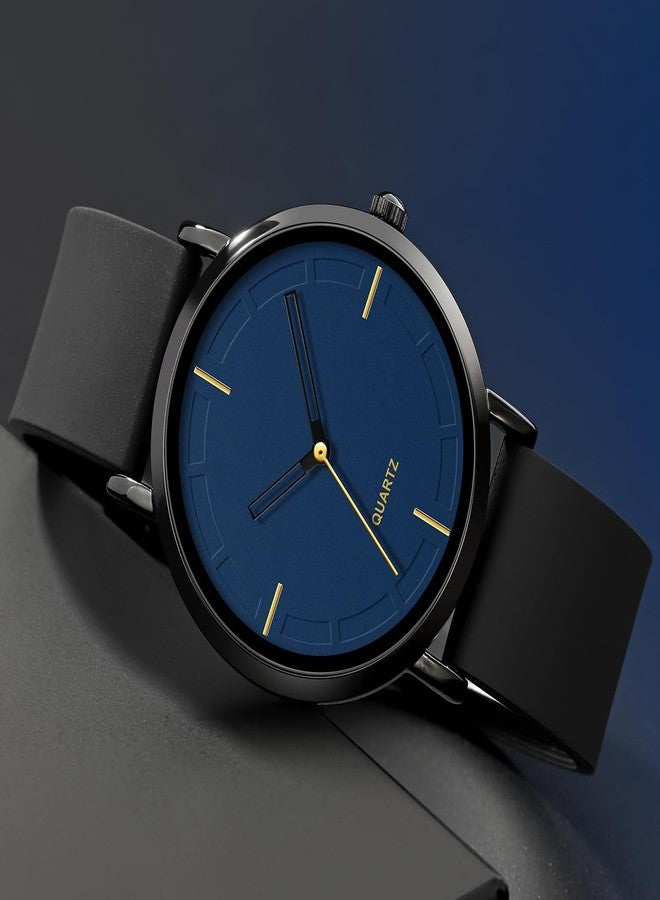BESTKANG Lovers Watches Unisex Wrist Watches Fashion Simple Analog Quartz Wrist Watches Silicone Strap Women Men Watches (Black-Blue) - Image 3