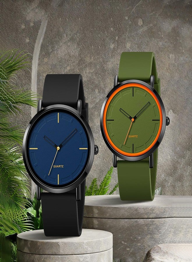 BESTKANG Lovers Watches Unisex Wrist Watches Fashion Simple Analog Quartz Wrist Watches Silicone Strap Women Men Watches (Black-Blue) - Image 4