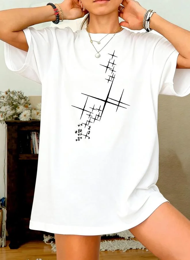 تايك تو تيشرت بياقة دائرية وطبعة جرافيك - أبيض