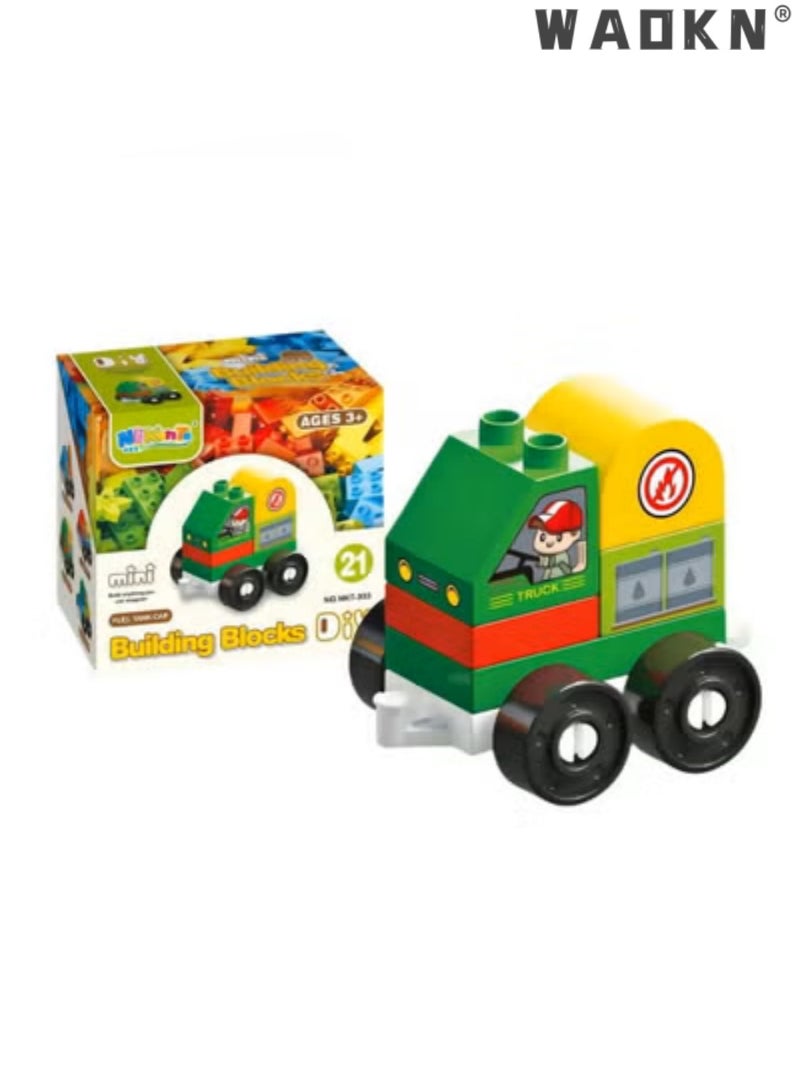 WAOKN New Kids Early Education Easy Assembling Building Blocks Toy Cars Cute and Fetching City Transportation Vehicle Series Fuel Tank Car Preschool Boys and Girls Ages 2-5