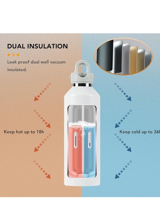 RevoMax زجاجة مياه معزولة بالفراغ بدون خيوط من REVOMAX - تشغيل سهل بيد واحدة، تصميم بدون لف، بدون براغي، الاحتفاظ بالماء البارد لمدة 36 ساعة، والماء الساخن لمدة 18 ساعة مع صمام تخفيف الضغط، أخضر زيتوني - 592 مل/20 أونصة  - Image 5