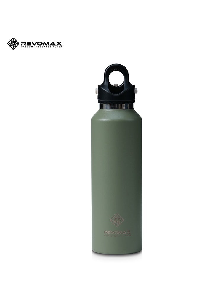 RevoMax REVOMAX Threadless Vacuum Insulated Water Bottle -Effortless One-Hand Operation,Twist-Free, No-Screw Design 36H Cold,18H Hot Retention with Pressure Release Valve Olive Green-592ML/20oz 