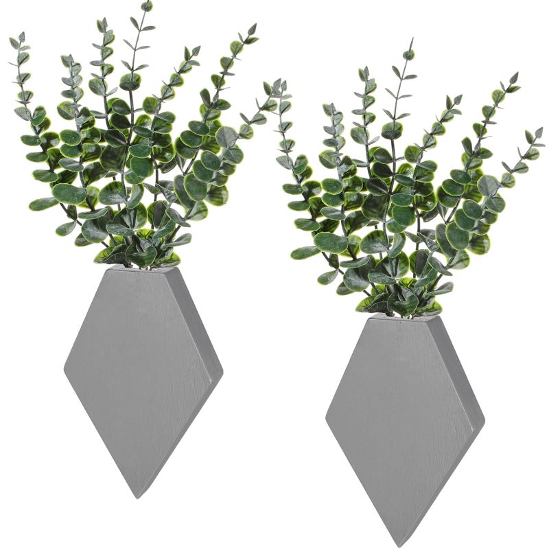 Chunful Wooden Wall Planter Decor Hanging Fake Plants Greenery Flowers Holder Vase Boxes for Wall Farmhouse Bohemian Living Room Bedroom Kitchen Office Indoor Decoration (Light Gray,2 Pcs) - Image 1
