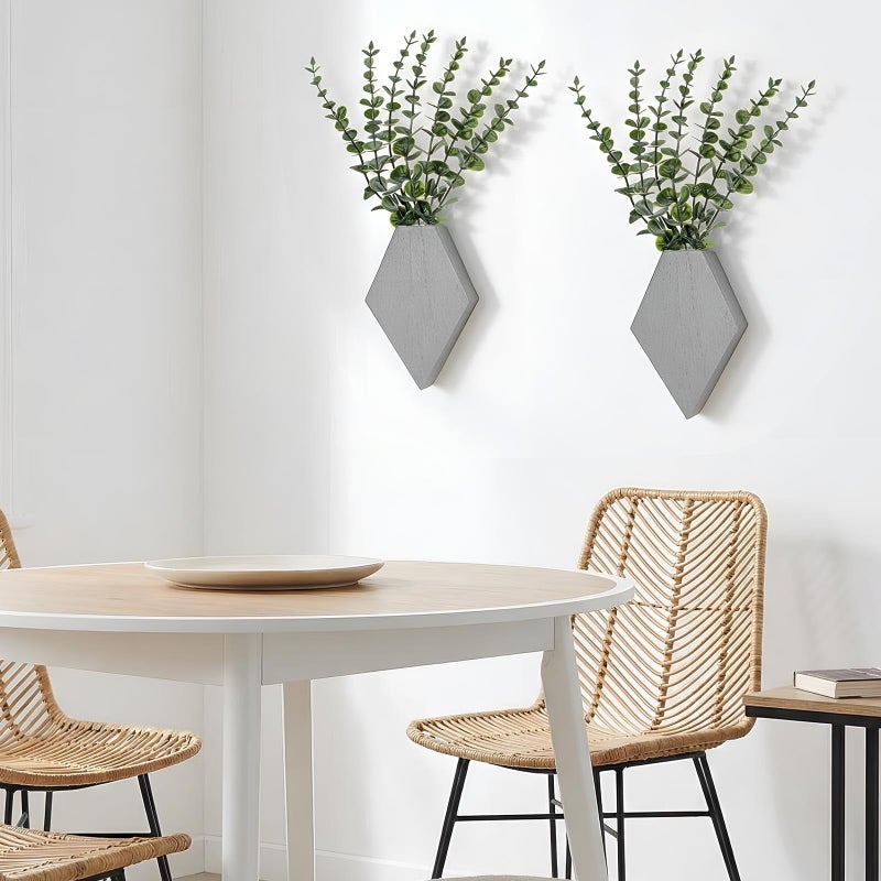 Chunful Wooden Wall Planter Decor Hanging Fake Plants Greenery Flowers Holder Vase Boxes for Wall Farmhouse Bohemian Living Room Bedroom Kitchen Office Indoor Decoration (Light Gray,2 Pcs) - Image 5