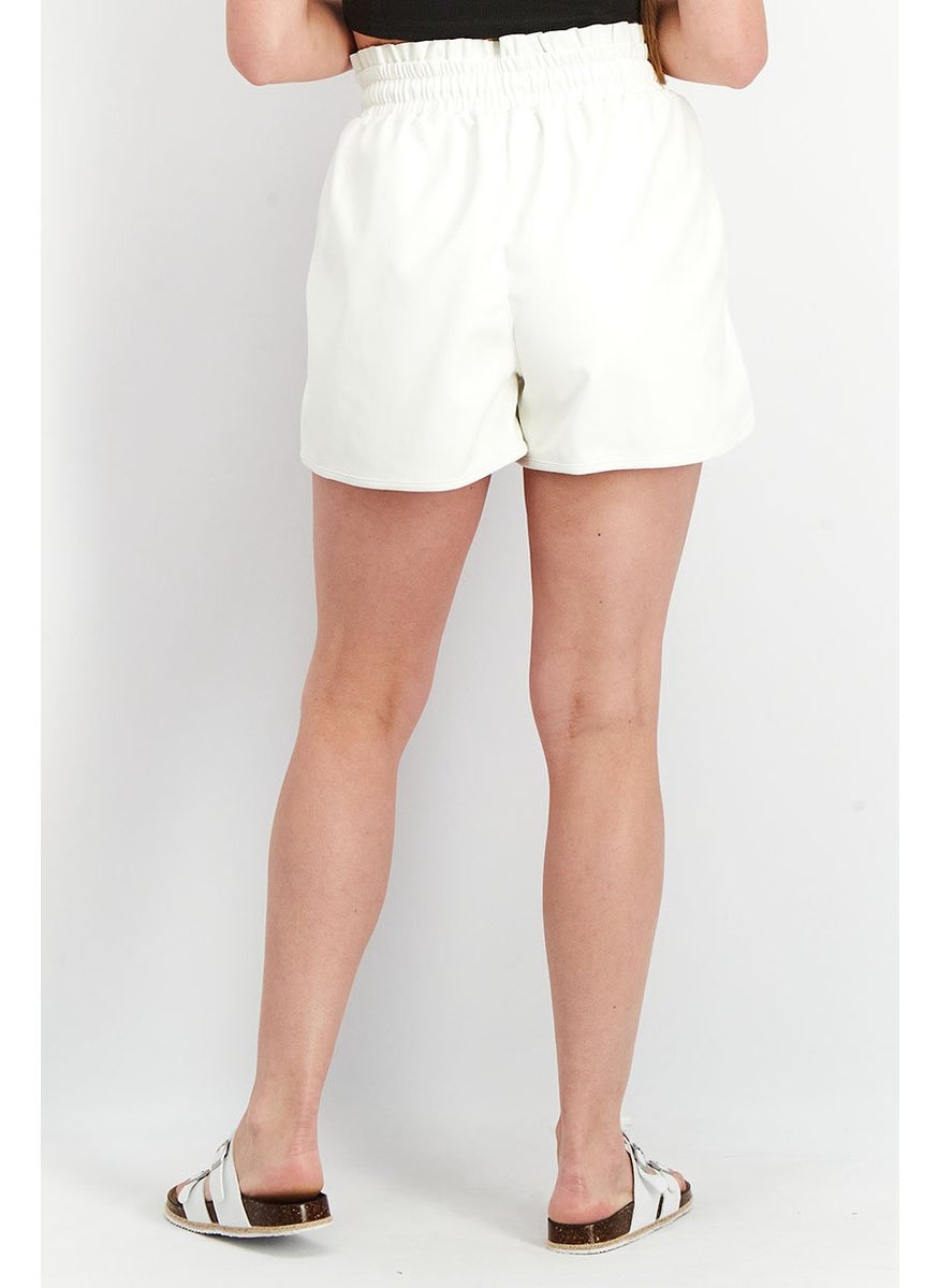 Threadbare Women Textured Drawstring Shorts, White  - Image 3
