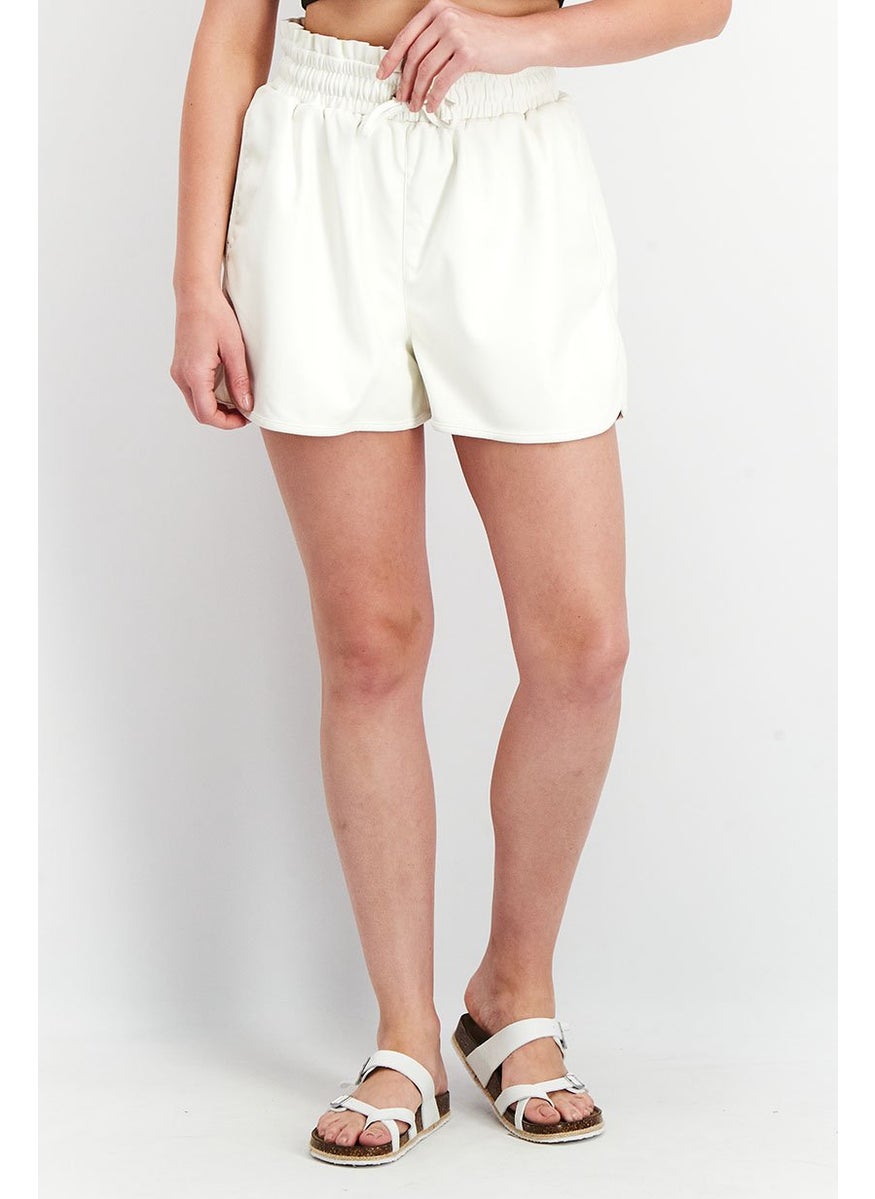 Threadbare Women Textured Drawstring Shorts, White  - Image 1