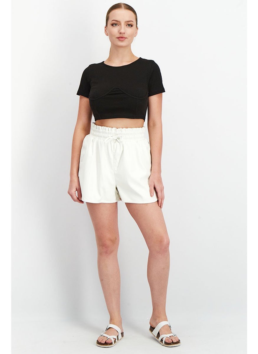 Threadbare Women Textured Drawstring Shorts, White  - Image 4