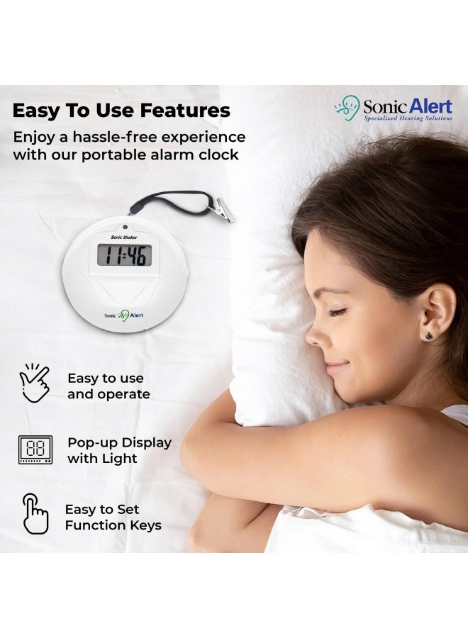 Sonic Alert ساعة إنذار رقمية سونيك ألت  ساعة سفر للذين ينامون بعمق  ساعة إنذار تهتز  ساعة إنذار تهتز تحت الوسادة  تعمل بالبطارية  بيضاء - Image 2