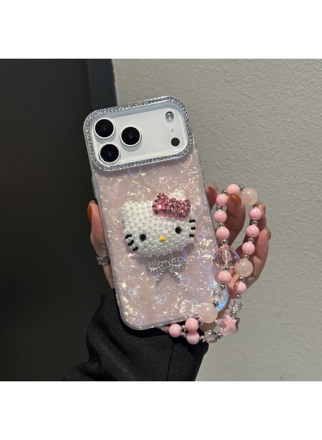 Suitable For Apple 17promax Cute Mobile Phone Case Iphone15 Large Hole Heart Shell Pattern Kt Cat Head 14 Bracelet