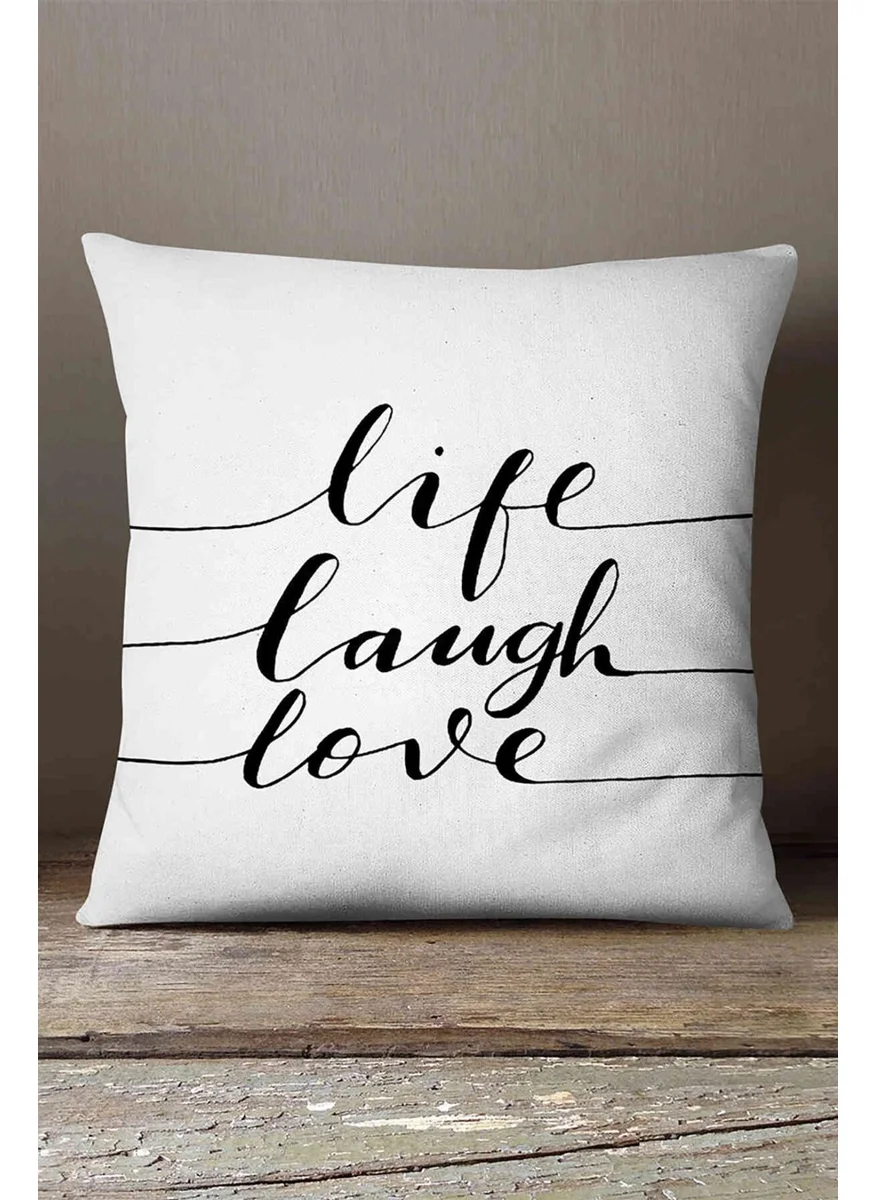 Cango Home Velvet Babyface White Black Life Laugh Love Written Decorative Cushion Cover - CGH282