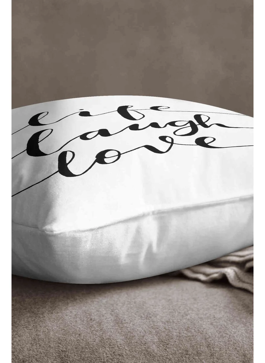 Cango Home Velvet Babyface White Black Life Laugh Love Written Decorative Cushion Cover - CGH282