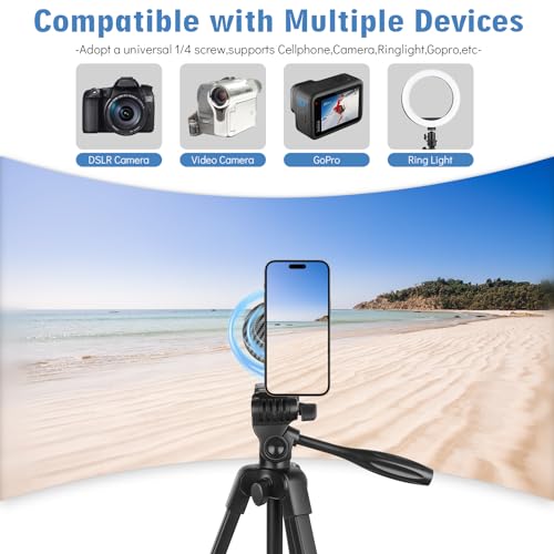 PHOPIK 55" Phone Tripod, PHOPIK Aluminum Extendable Tripod Stand with Shutter, Carrying Bag, Compatible with iPhone/Android/Sport Camera&Insta 360 x5 Perfect for Video Recording/Selfies/Live Stream/Vlogging - Image 4