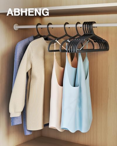ABHENG 80 Pack Clothes Hangers Non Slip Plastic Coat Hangers Space Saving Hangers Heavy Duty Hanging Dry Wet Clothes 164 x 83 Black UAPY0580B - Image 3