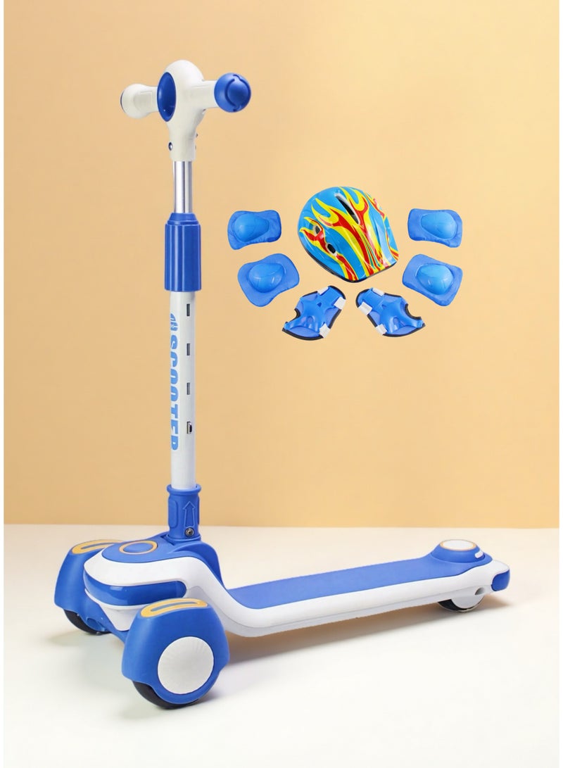 إيزي فيتشور سكوتر ركل قابل للطي من EASY FUTURE للأطفال من سن 3 إلى 8 سنوات: مقبض قابل لضبط الارتفاع، عجلات LED، فرامل خلفية وموسيقى ممتعة، بما في ذلك مجموعة كاملة من معدات الحماية - Image 1