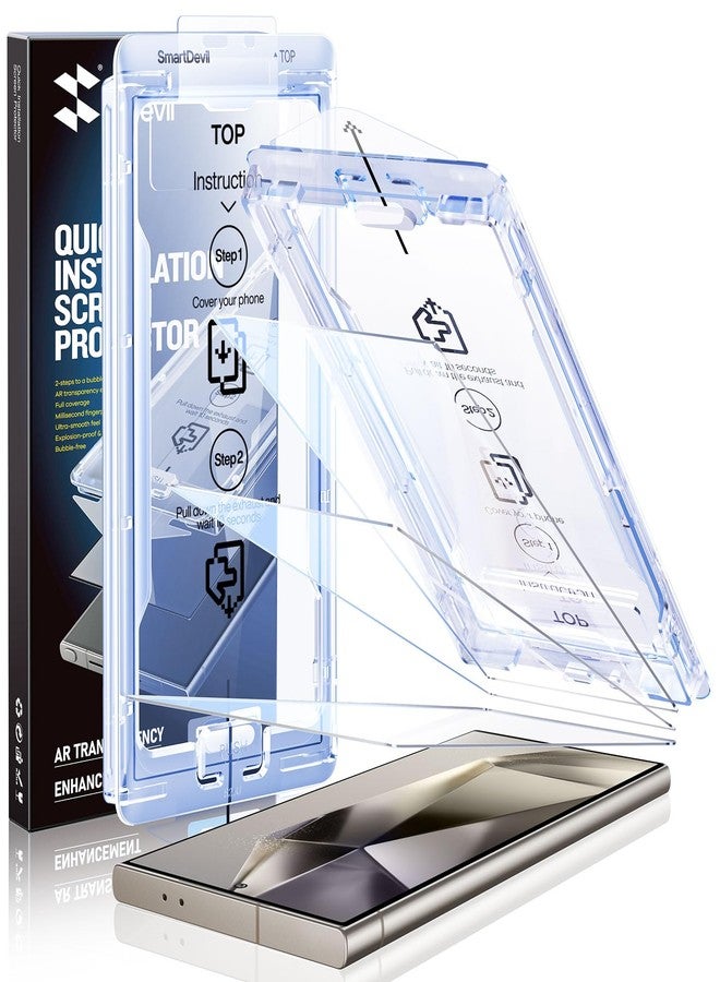 SMARTDEVIL [3 Pack for Samsung Galaxy S24 Ultra Screen Protector, Finger Print Reader Compatible, Fast & Easy Installation, Clear 9H Tempered Glass Film, Alignment Frame [Dust-Free & Bubble-Free] - Image 1