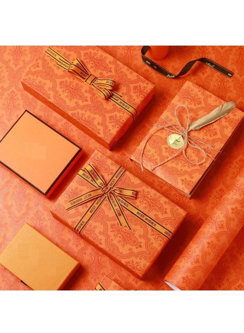 Orange 10 Sheets Floral Wrapping Paper Ramadan Eid  Gift Packaging Paper Luxury Vintage Printing Embossed Flower Paper - Image 2