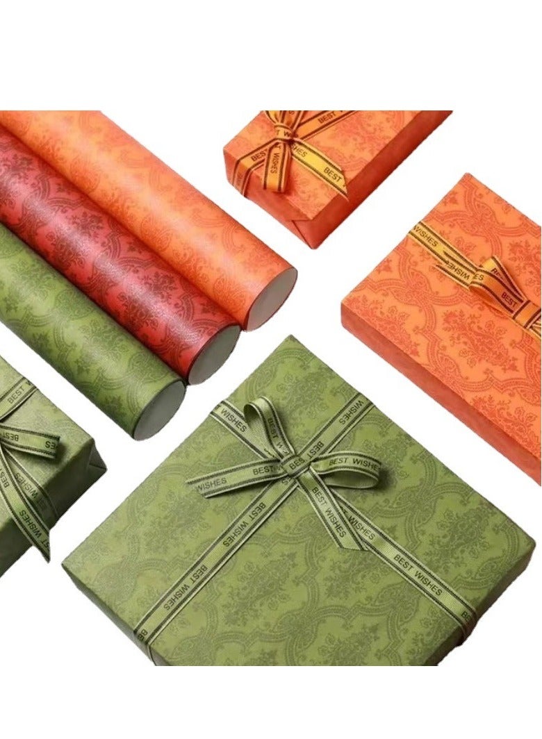 Orange 10 Sheets Floral Wrapping Paper Ramadan Eid  Gift Packaging Paper Luxury Vintage Printing Embossed Flower Paper - Image 3