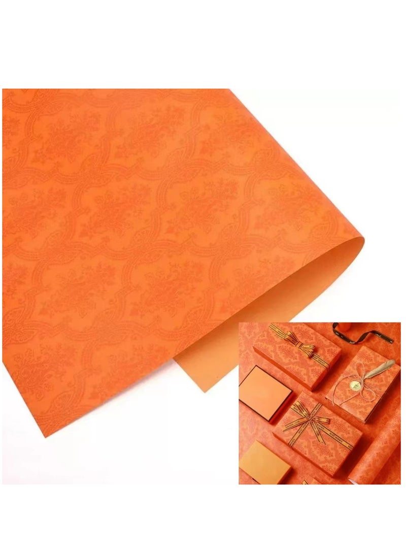 Orange 10 Sheets Floral Wrapping Paper Ramadan Eid  Gift Packaging Paper Luxury Vintage Printing Embossed Flower Paper - Image 1
