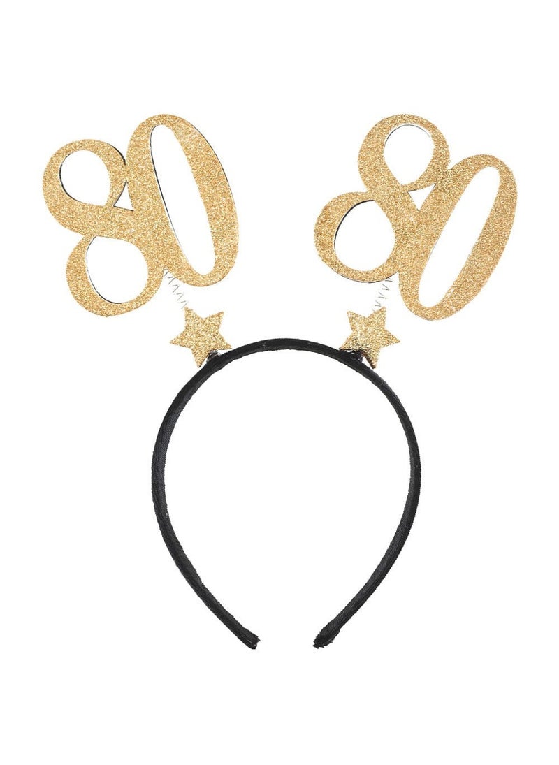 80-Years Birthday Anniversary Tiara Glitter Gold Black