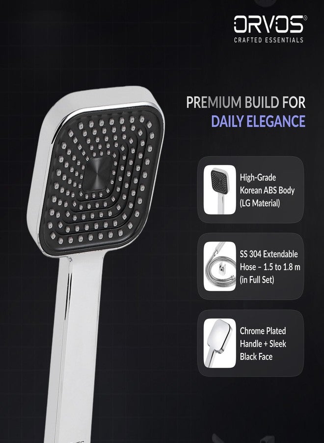 Orvos Hand Shower Single Mode- Matrix, Square 4x4 inches, Chrome Plated With High Grade Korean ABS material from LG, Black and Chrome Color, Head only, for high end luxury bathrooms - Image 3