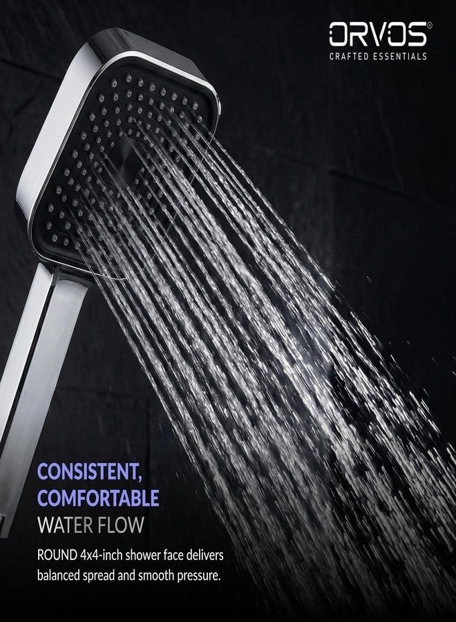 Orvos Hand Shower Single Mode- Matrix, Square 4x4 inches, Chrome Plated With High Grade Korean ABS material from LG, Black and Chrome Color, Head only, for high end luxury bathrooms - Image 2