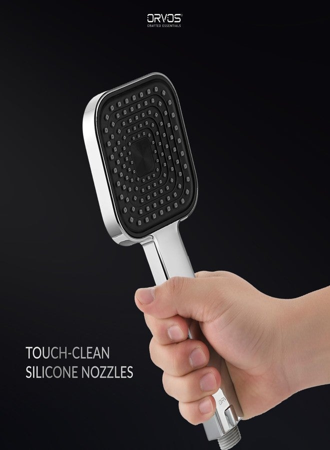 Orvos Hand Shower Single Mode- Matrix, Square 4x4 inches, Chrome Plated With High Grade Korean ABS material from LG, Black and Chrome Color, Head only, for high end luxury bathrooms - Image 4