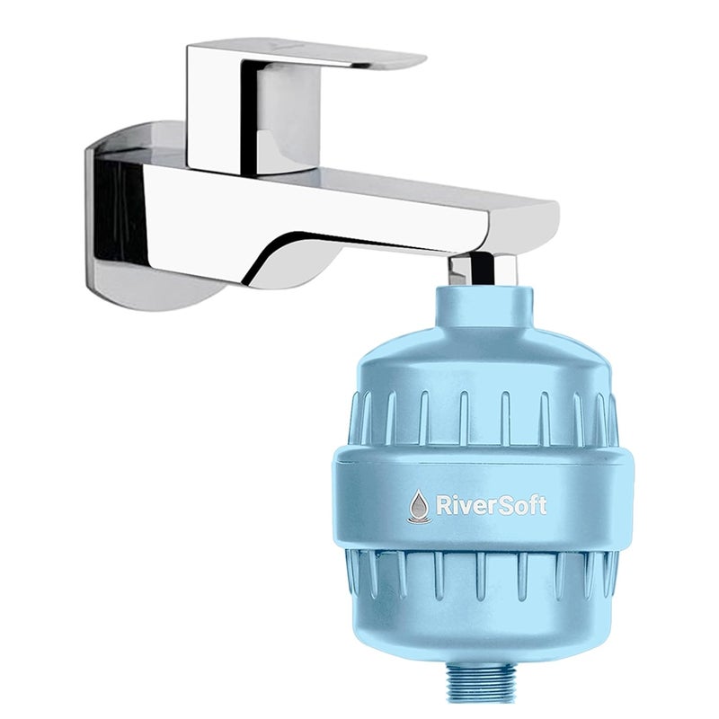 RiverSoft Bliss-15-Blue shower and tap filter for high hardness |Water softener for bathroom | Hard water filter (Pack of 1, Blue) - Image 1