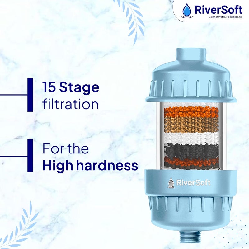 RiverSoft Bliss-15-Blue shower and tap filter for high hardness |Water softener for bathroom | Hard water filter (Pack of 1, Blue) - Image 2