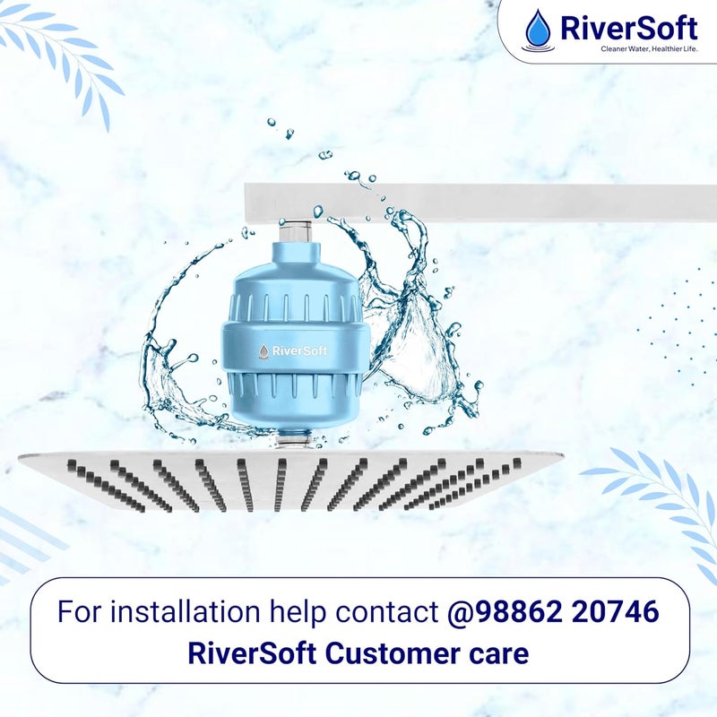 RiverSoft Bliss-15-Blue shower and tap filter for high hardness |Water softener for bathroom | Hard water filter (Pack of 1, Blue) - Image 3