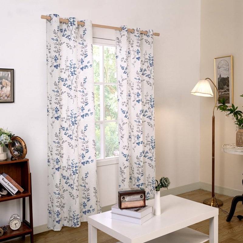 BGment Linen Curtains for Living Room 84 Inch Length 2 Panels Set Floral Leaf Patterns  Light Filtering Privacy Window Curtains for Bedroom Boho Farmhouse Vintage  Each 42 Inch Wide  Navy - Image 2