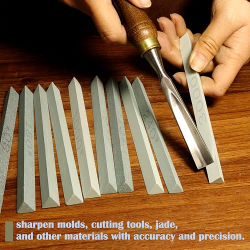 LWCUSNJ 10pcs Triangular Sharpening Stone Sticks Set, 5.92inch Green Silicon Carbide Oil Stones, Grit Sizes 80#-3000# for Models, Metal, & Knife Cutting Tools - Image 5