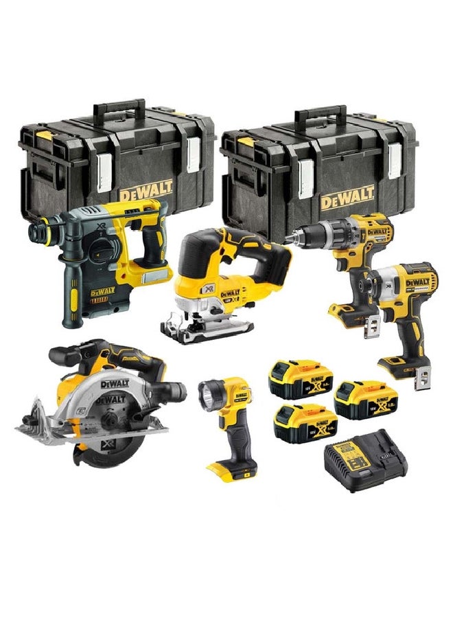 DEWALT 18V Brushless 6-Piece Power Tool Kit with 5.0Ah Batteries, Charger and Case Yellow and Black 59 x 31.5 x 43.5 cm DCK690P3T-GB - Image 1