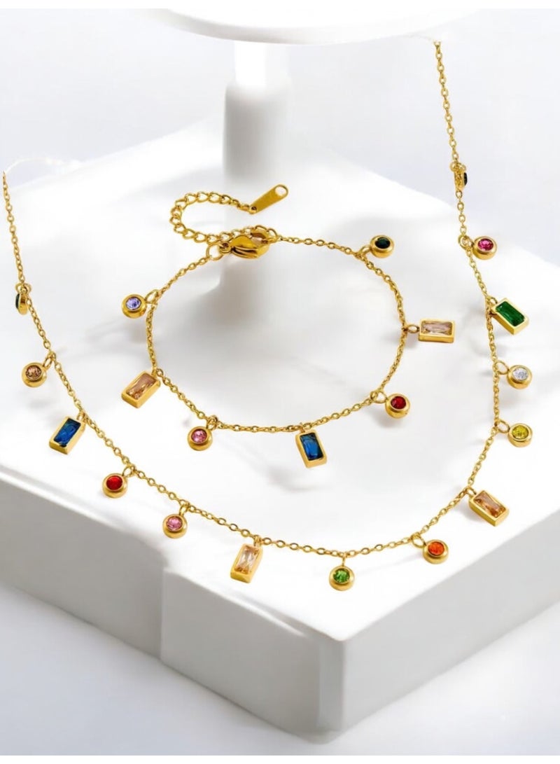 Casual collection Elegant & High Quality Stainless Steel Gold Plated Choker And Bracelet Jewellery Set For Women With Gift Box - Image 2