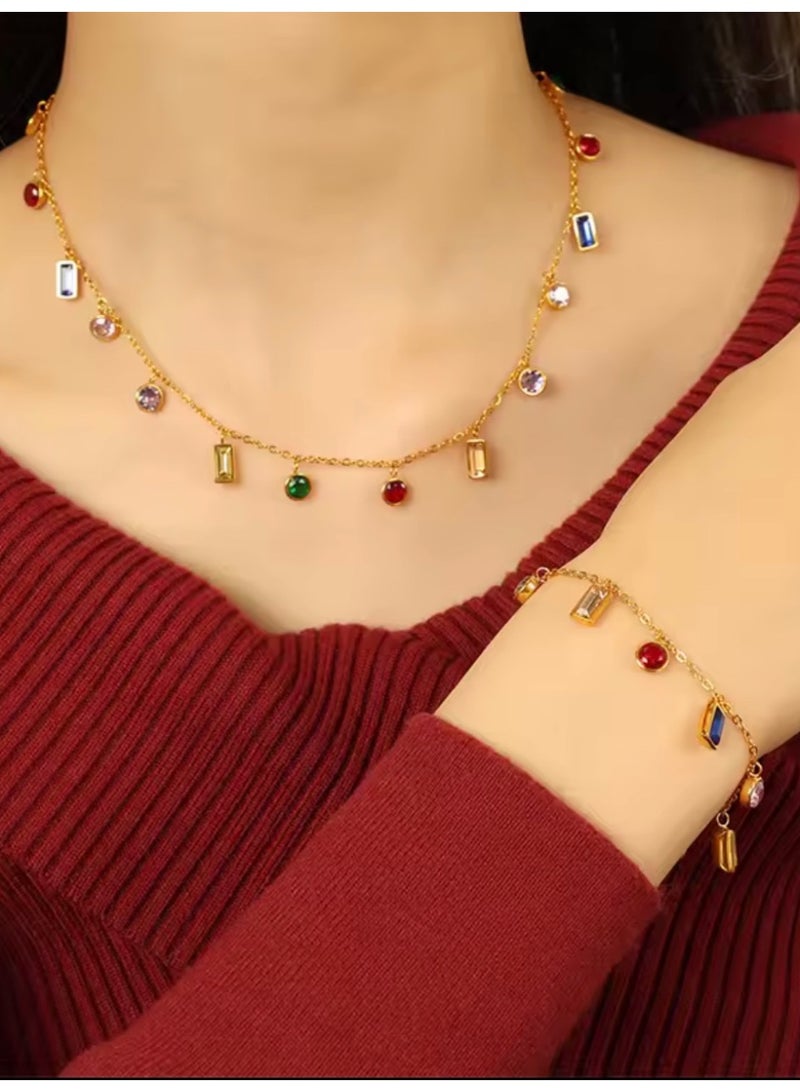 Casual collection Elegant & High Quality Stainless Steel Gold Plated Choker And Bracelet Jewellery Set For Women With Gift Box - Image 3