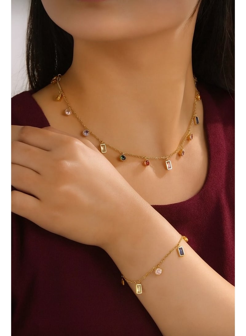 Casual collection Elegant & High Quality Stainless Steel Gold Plated Choker And Bracelet Jewellery Set For Women With Gift Box - Image 1