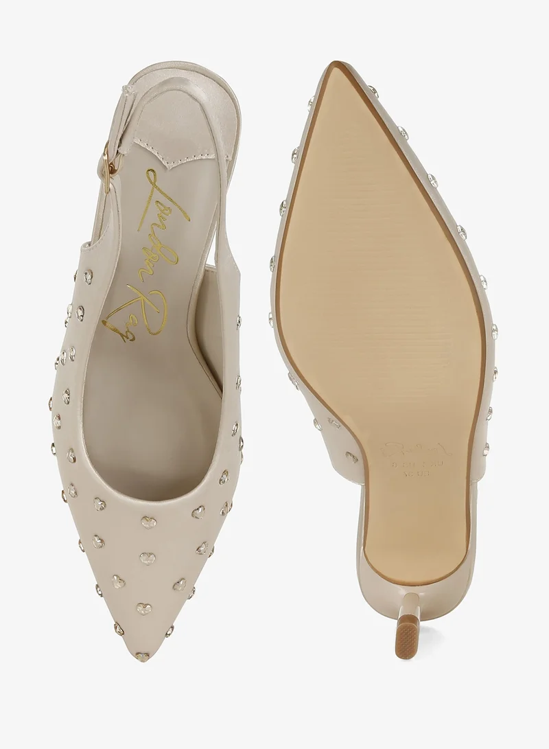 London Rag BEIGE Heart-Shaped Rhinestone Studded Slingbacks in Beige for Women | Best Price UAE