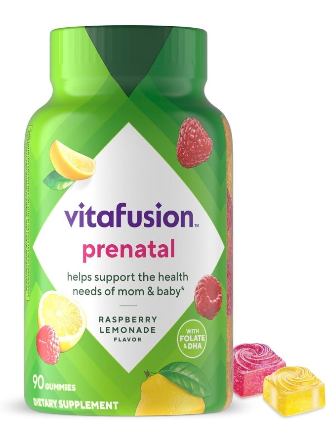 vitafusion PreNatal Gummy Vitamins, Raspberry Lemonade Flavored, Pregnancy Vitamins for Women, With Folate and DHA, America’s Number 1 Gummy Vitamin Brand, 45 Day Supply, 90 Count (Pack of 1) - Image 1