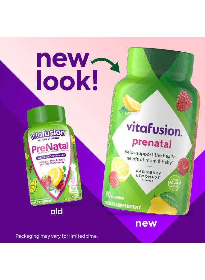 vitafusion PreNatal Gummy Vitamins, Raspberry Lemonade Flavored, Pregnancy Vitamins for Women, With Folate and DHA, America’s Number 1 Gummy Vitamin Brand, 45 Day Supply, 90 Count (Pack of 1) - Image 2