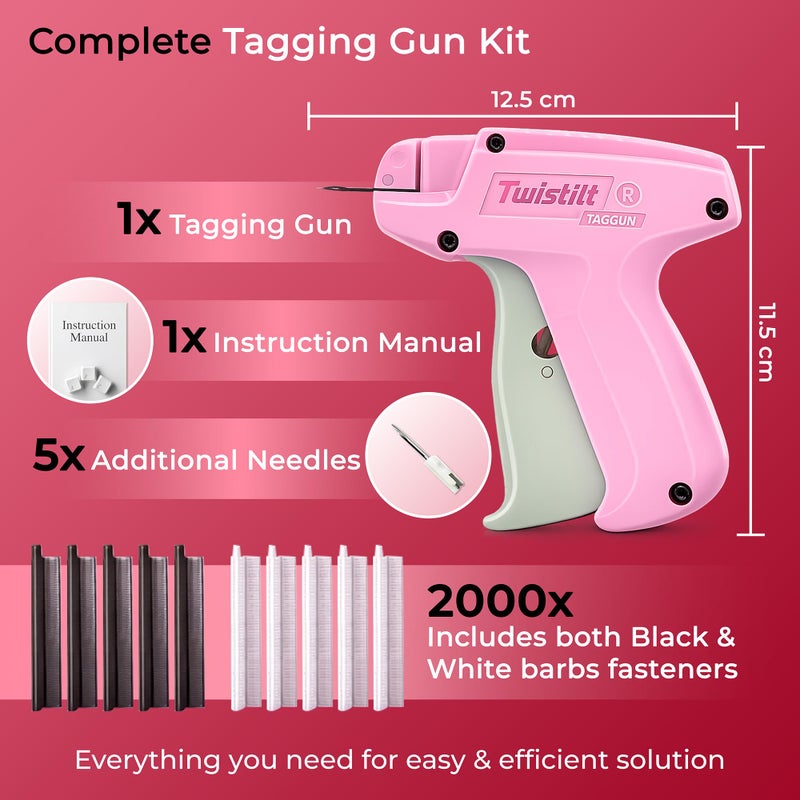 Twistilt Stitch Gun for Clothes (Quick Fix Tool, Not a Sewing Machine), Handheld Clothing Tag Gun for Quick Clothing Repairs Includes 6 Needles, 1000 Black & 1000 White Fasteners (Pink) - Image 2