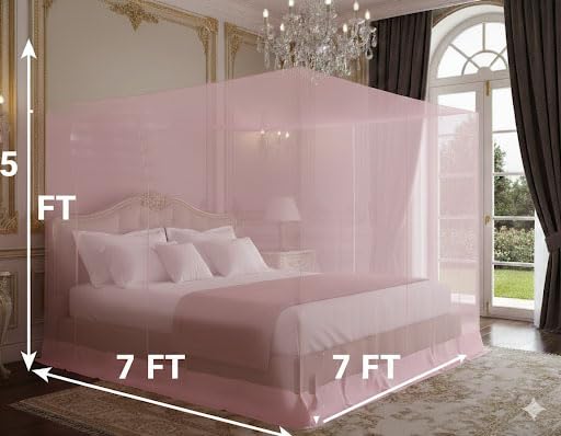 ANS Heavy-Quality HDPE Mosquito Net for King Size Bed (7x7 Ft, XL, Pink) | Durable Nylon Net with Same Color Border | Free Airflow, Long-Lasting & Full Coverage Protection - Image 2