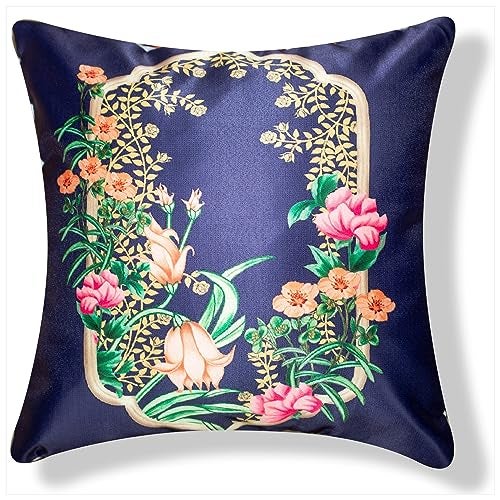 Vendola Decorative Satin Sofa Cushion Covers Set of 5, 18 inch x 18 inch, Sofa Pillow Cover, Ethnic Festive, Multicolor, Swan, Rajasthani Design Zipper Closure (Sahliyo Ki Bari, 18X18 Inches) - Image 2