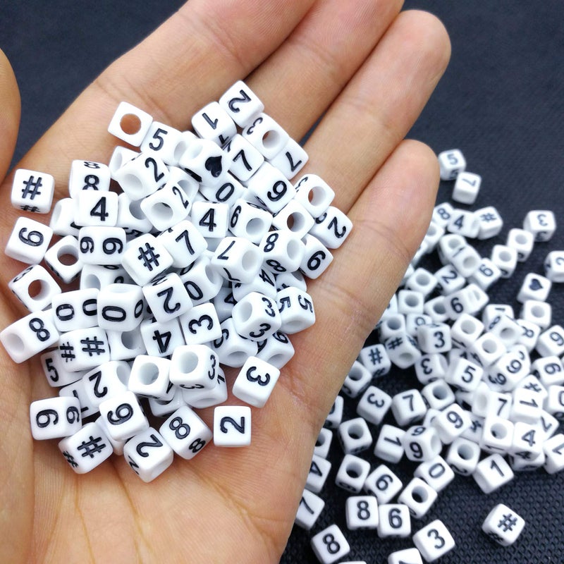 Looconi Amaney 400pcs Number Beads Square White Acrylic 6x6mm Mixed Number Beads Acrylic Plastic Cube Shape Loose Beads - Image 4
