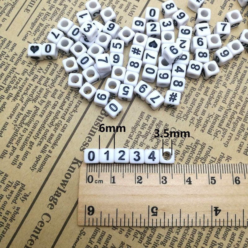 Looconi Amaney 400pcs Number Beads Square White Acrylic 6x6mm Mixed Number Beads Acrylic Plastic Cube Shape Loose Beads - Image 2