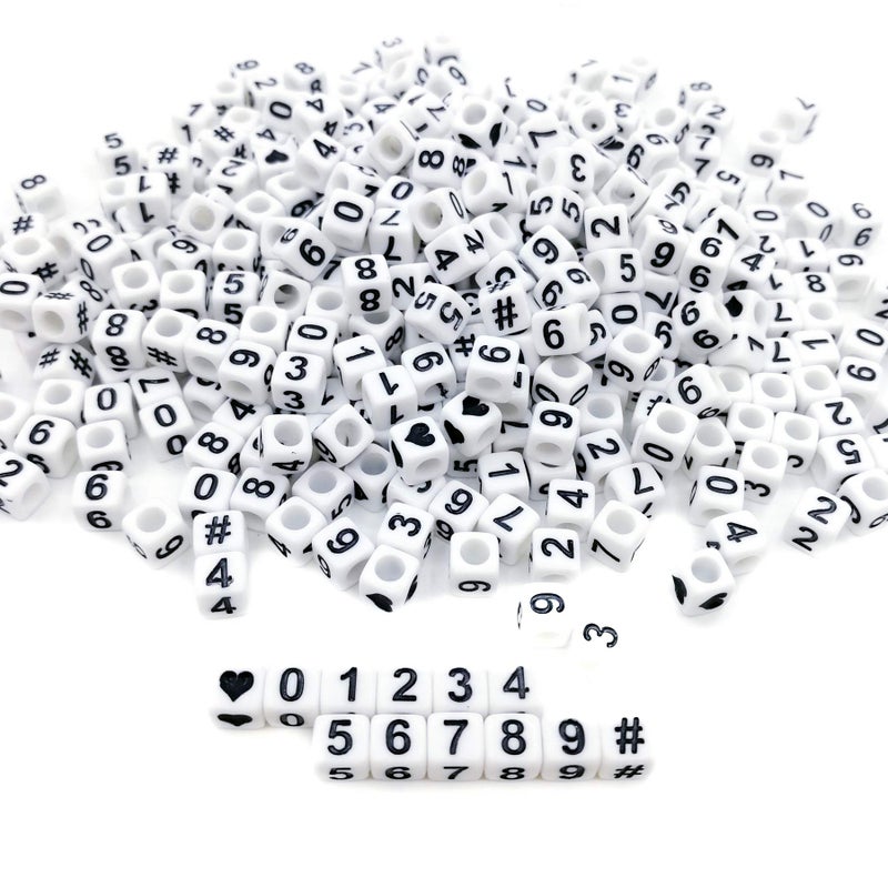 Looconi Amaney 400pcs Number Beads Square White Acrylic 6x6mm Mixed Number Beads Acrylic Plastic Cube Shape Loose Beads - Image 1