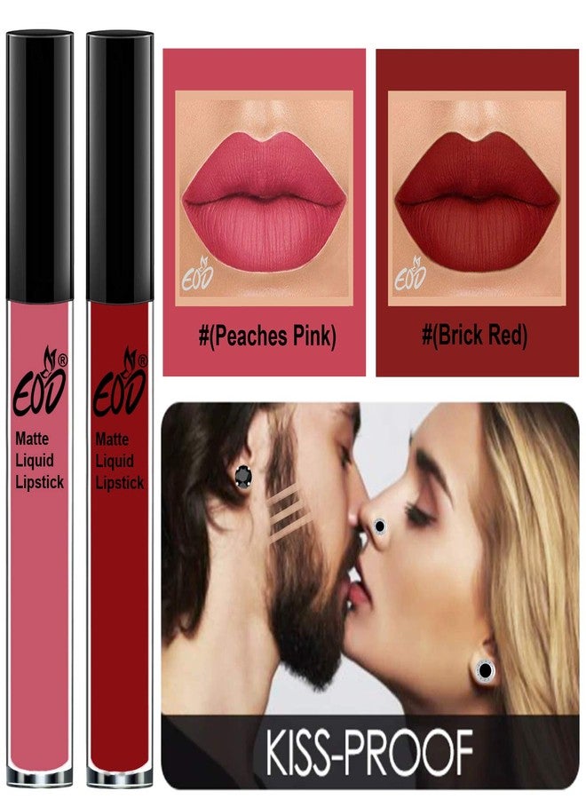 EOD® Soft Matte Kiss Proof Vegan Made in India Liquid Lipstick Long Wearing Set of 2 Lip Gloss(Peaches Pink, Brick Red) - Image 3