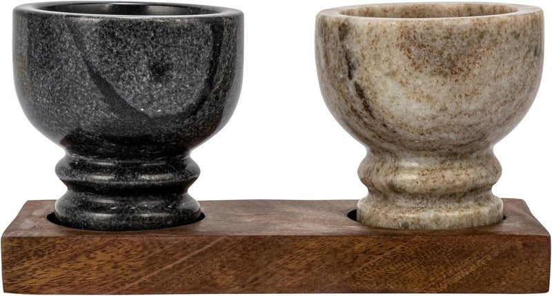 Creative CoOp 7 Inches Mango Wood Tray with 2 Marble Bowls Multicolor Set of 3 - Image 5