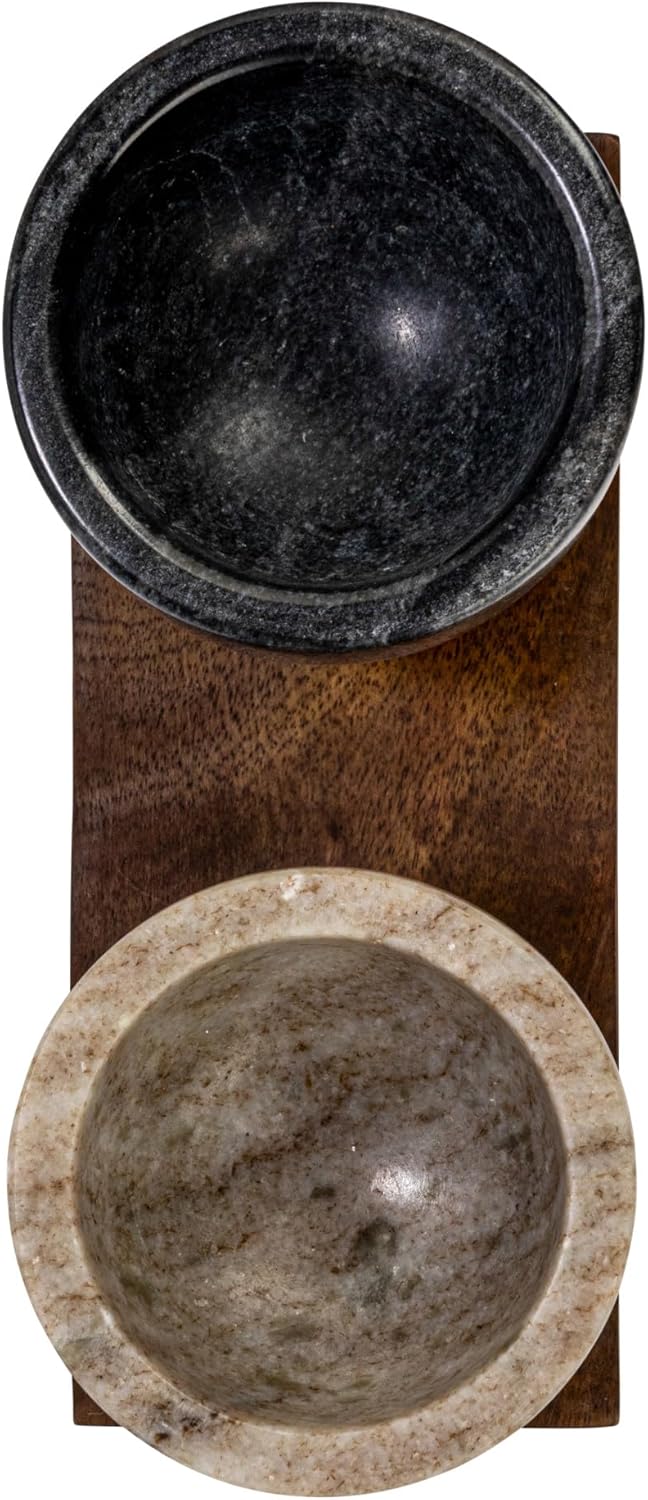 Creative CoOp 7 Inches Mango Wood Tray with 2 Marble Bowls Multicolor Set of 3 - Image 4