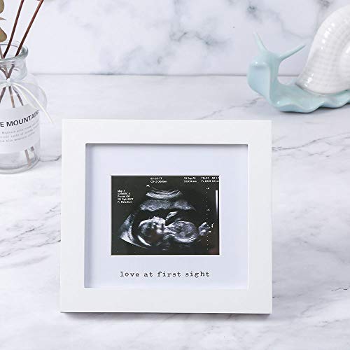 IHEIPYE Baby Sonogram Photo Frame - Ultrasound Picture Frame for Expecting Parents, Baby Showers, Gender Reveal Parties, Nursery Decor (Silver Text, White) - Image 2